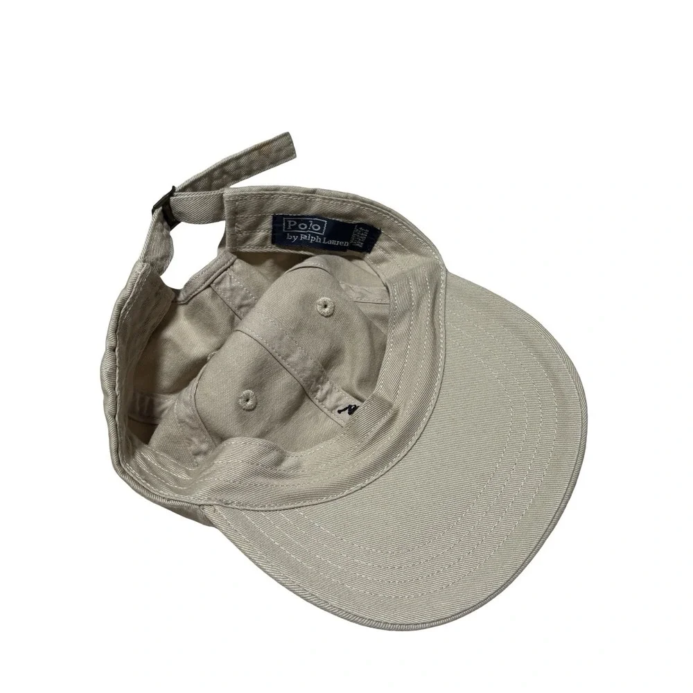 Polo Ralph Lauren Beige Navy Blue Pony Logo Cap Hat Kids Preppy *STAINED* OSFA